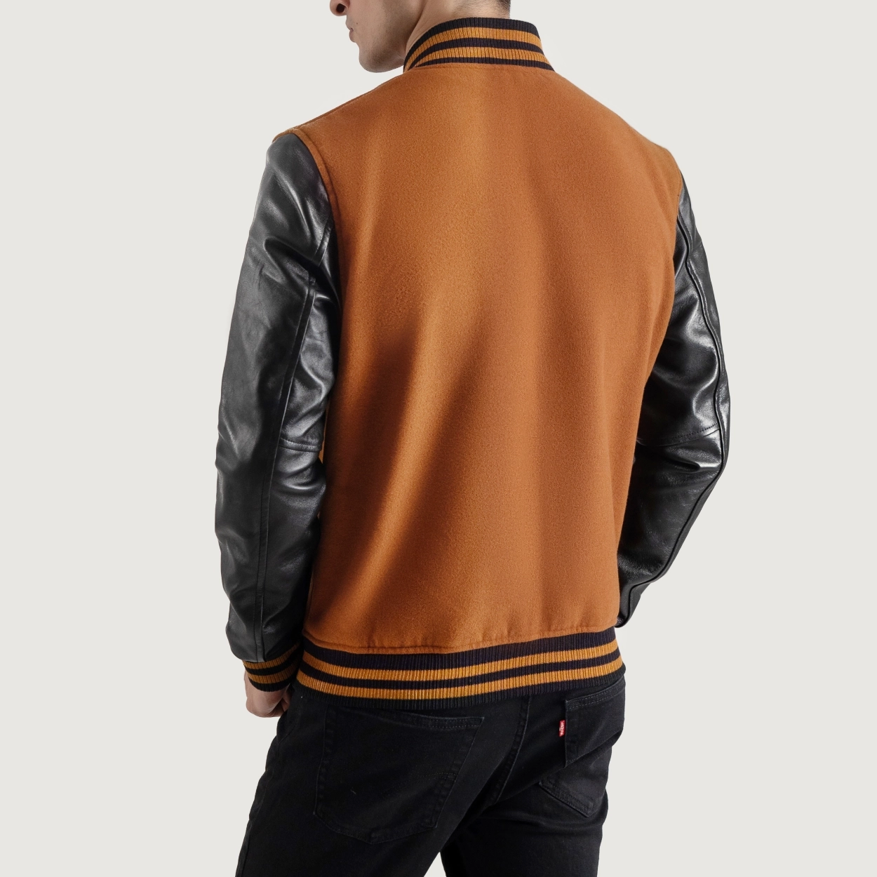 Brown black varsity letterman jacket 2