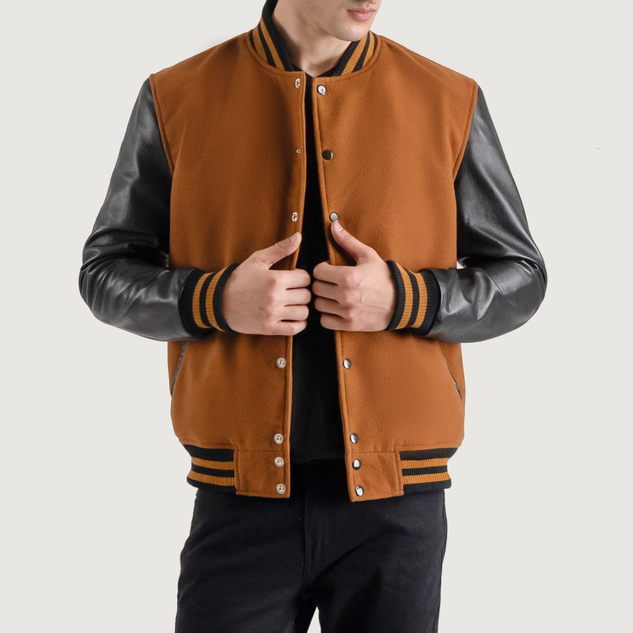 Brown black varsity letterman jacket 3