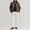 Brown bomber leather jacket detachable storm