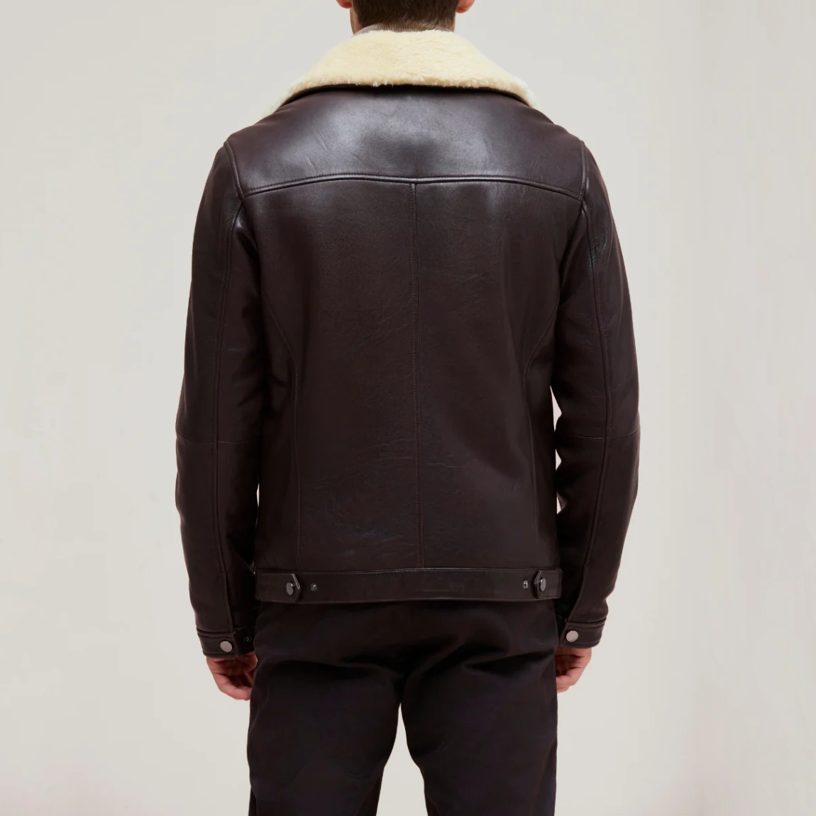 Brown mens shearling leather jacket