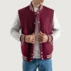 Burgundy maroon and white varsity letterman jacket 3