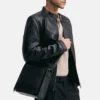 Cafe racer mens black leather jacket