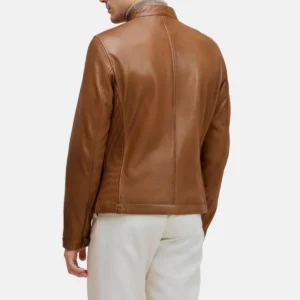 Cafe racer mens cognac leather jacket