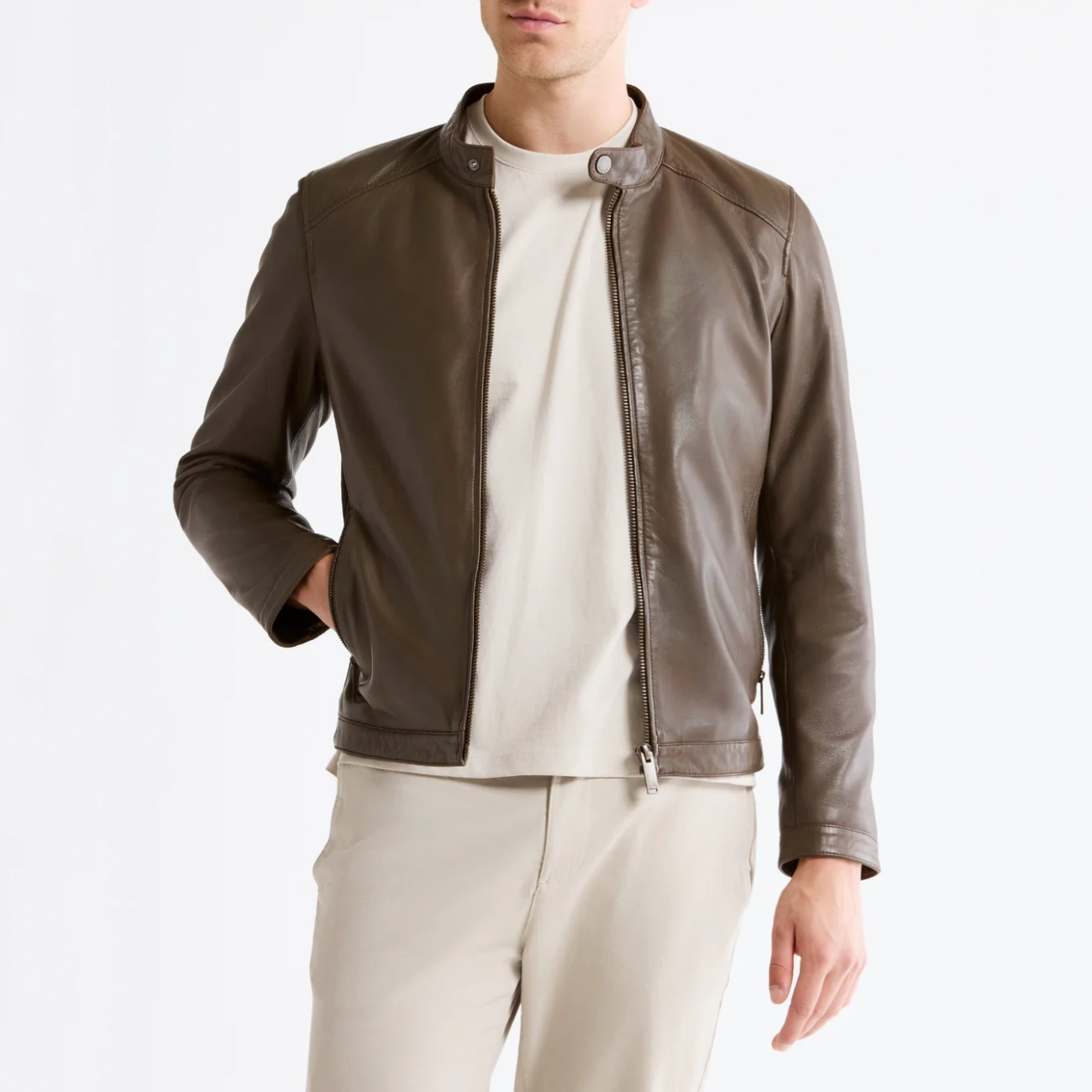 Cafe racer mens khaki jacket