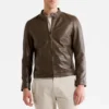 Cafe racer mens khaki leather jacket