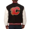 Calgary flames domestic two tone wool and leather jacket black white 2