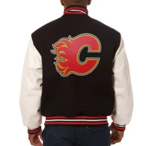 Calgary flames domestic two tone wool and leather jacket black white 2