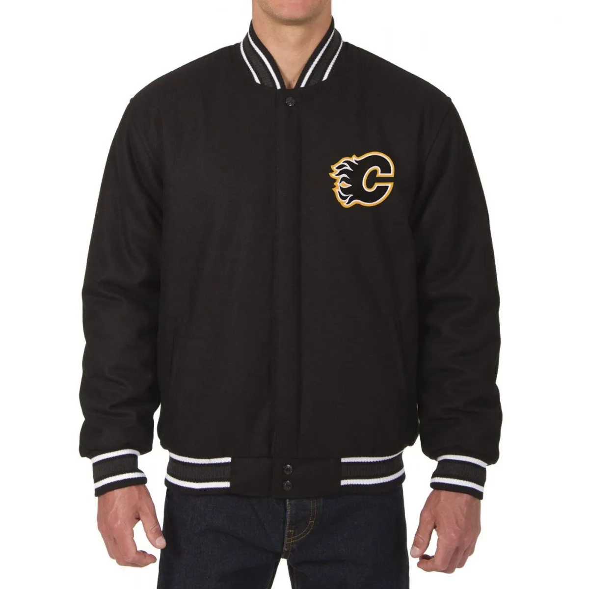 Calgary flames one color black wool jacket