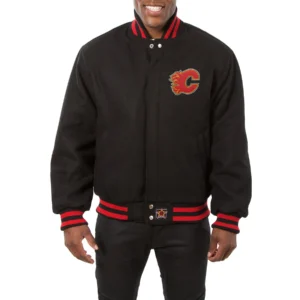 Calgary flames one color wool varsity jacket black 1