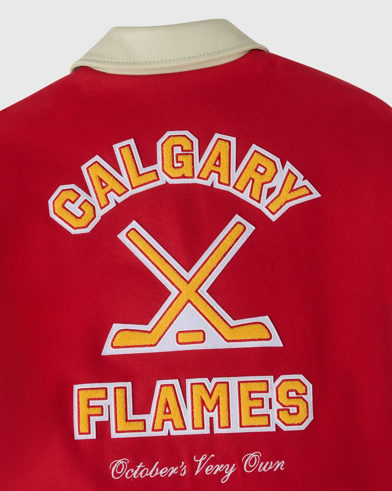Calgary flames red wool leather varsity jacket