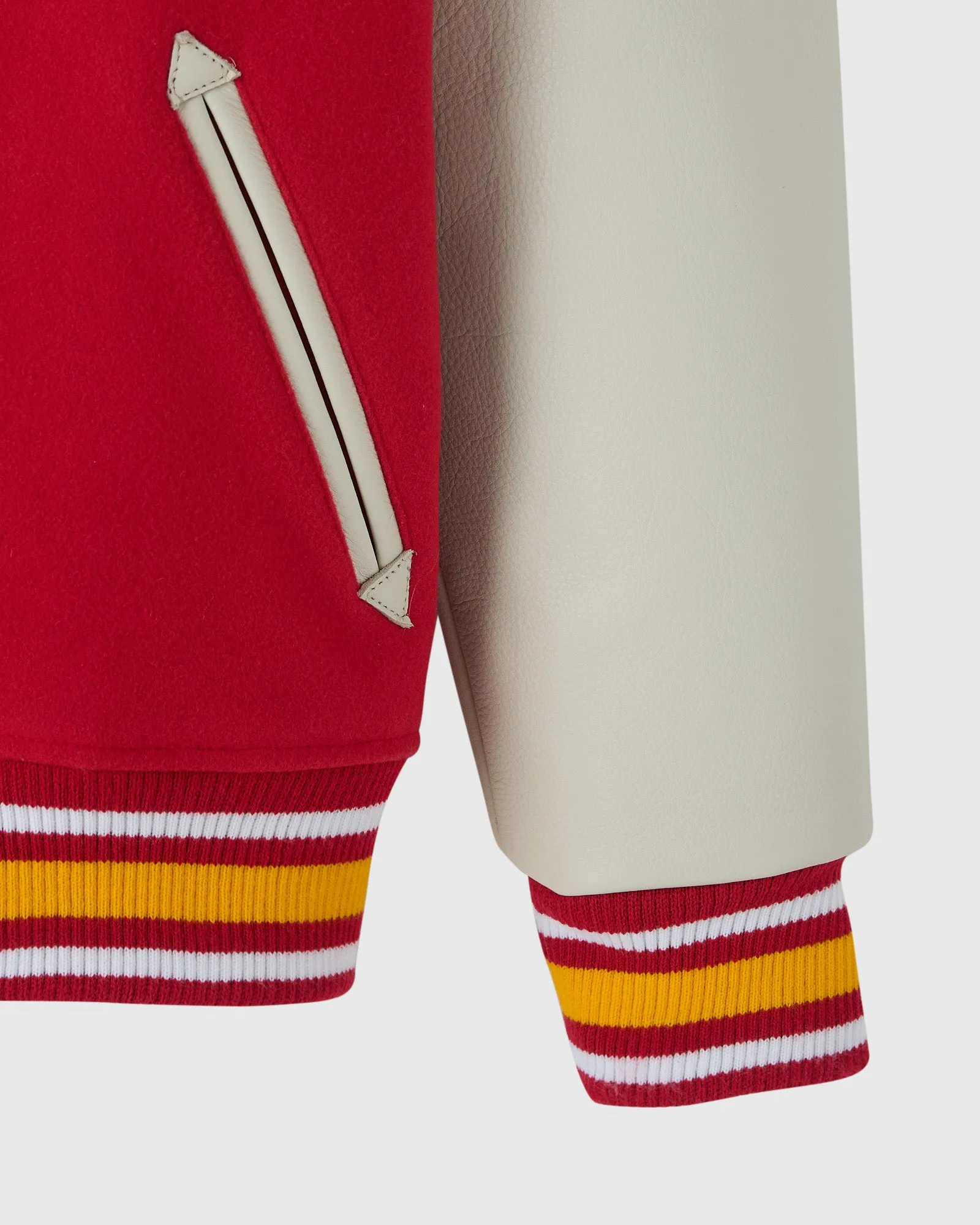 Calgary flames redcream full snap leather varsity jacket