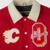 Calgary flames redcream full snap varsity jacket