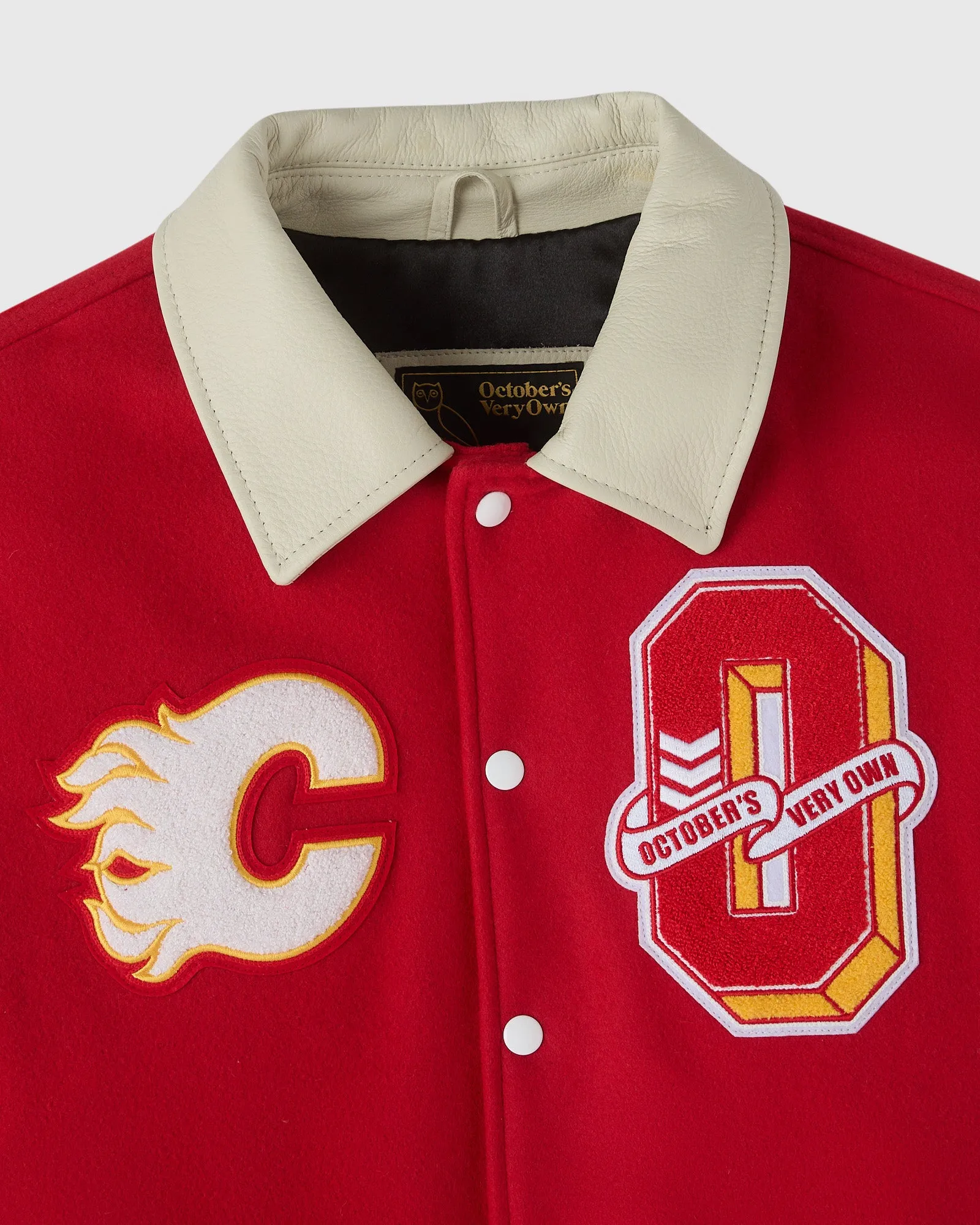 Calgary flames redcream full snap varsity jacket