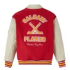 Calgary flames redcream full snap wool leather jacket