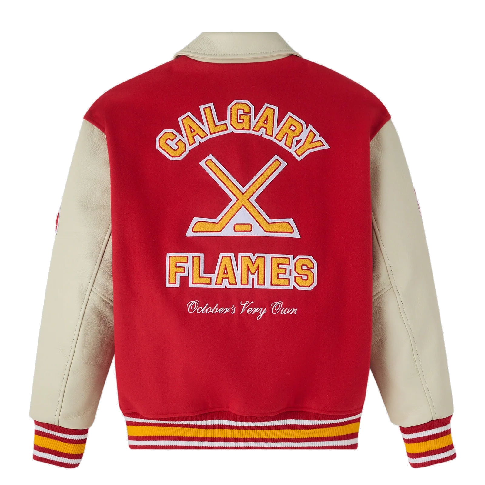 Calgary flames redcream full snap wool leather jacket