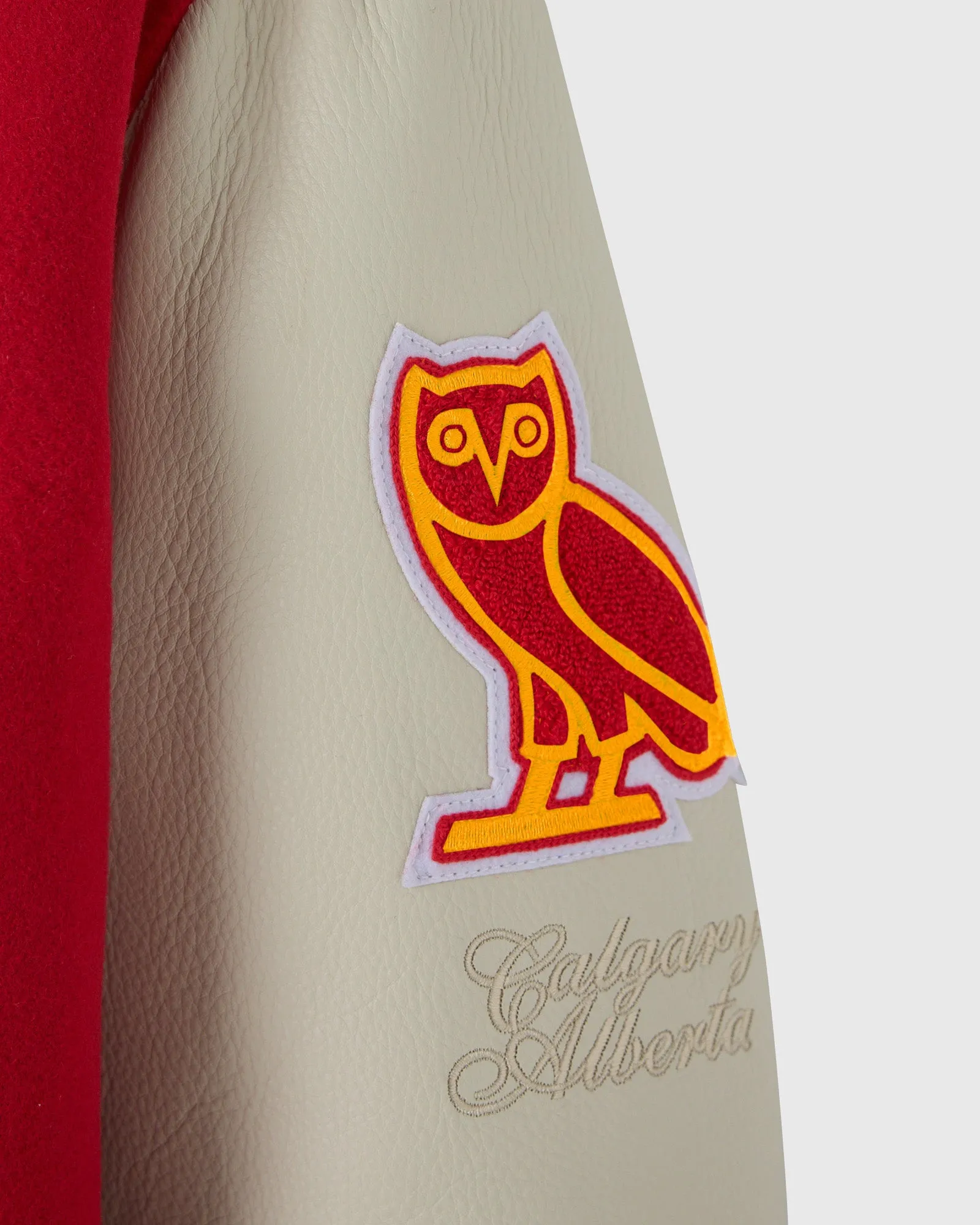 Calgary flames redcream full snap wool leather sleeves