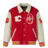 Calgary flames redcream full snap wool leather varsity jacket 1