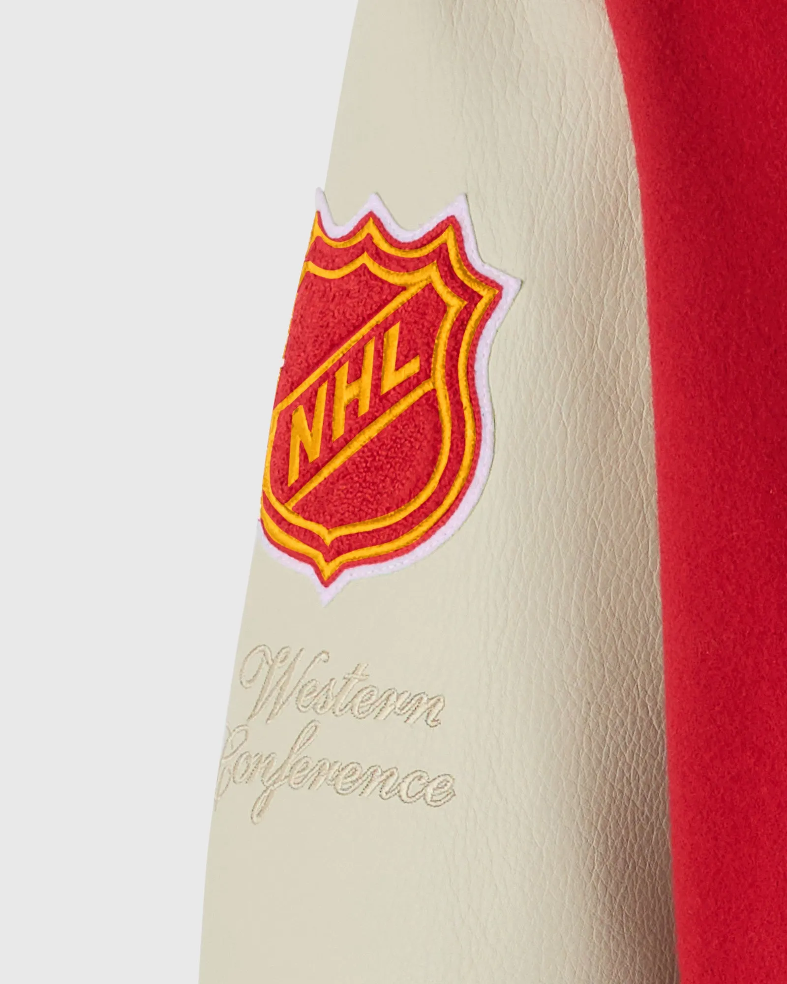 Calgary flames redcream full snap wool leather varsity jacket
