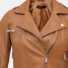 Caramel womens leather biker jacket lapel collar