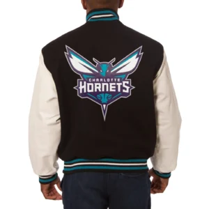 Charlotte hornets domestic two tone wool and leather jacket black white 2