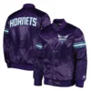 Charlotte hornets pick roll full snap satin varsity jacket purple 1