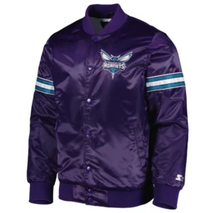 Charlotte hornets pick roll full snap satin varsity jacket purple 2