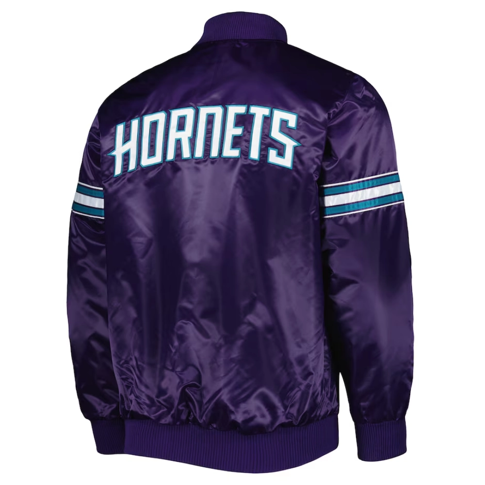 Charlotte hornets pick roll full snap satin varsity jacket purple