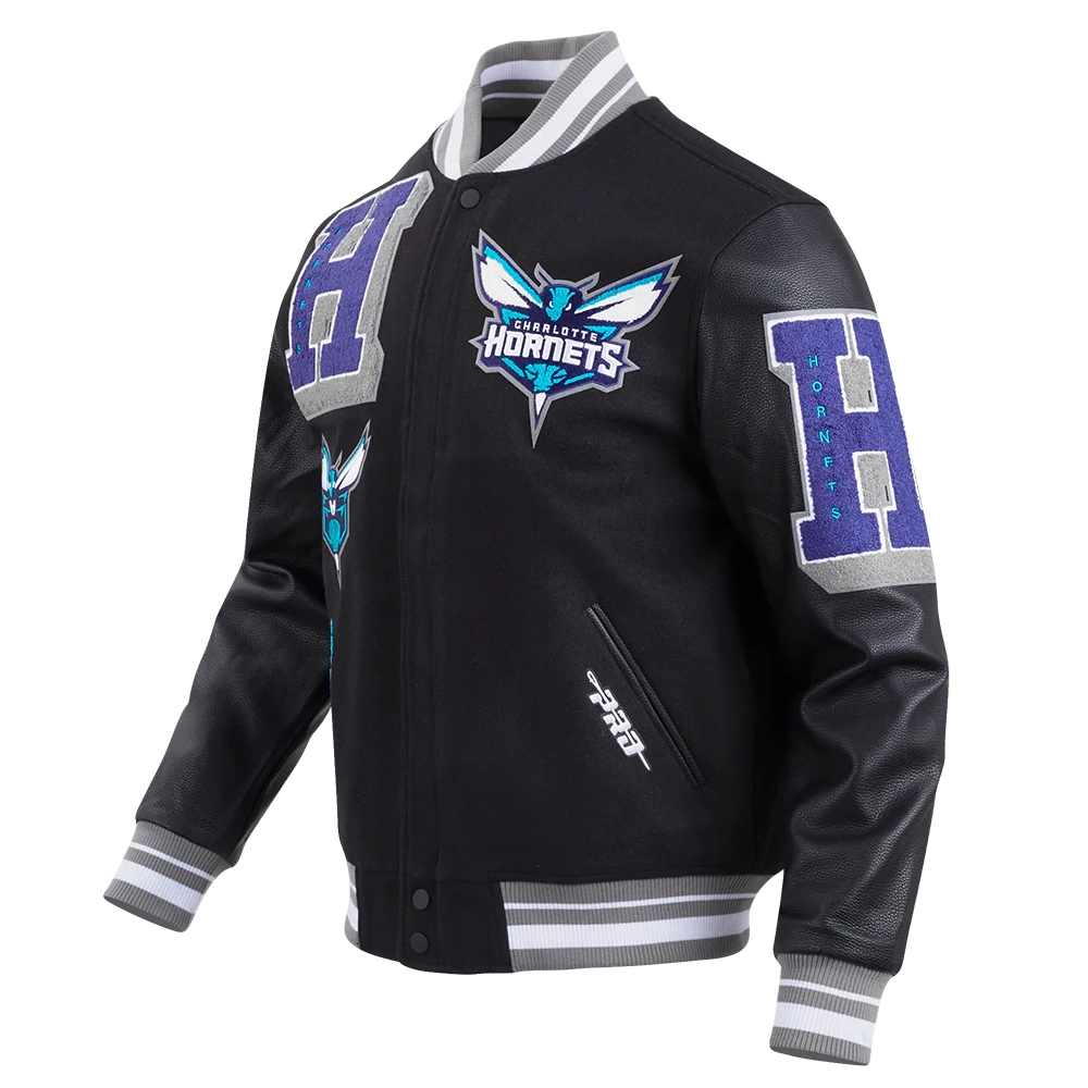 Charlotte hornets pro standard mashup wool and leather varsity jacket 1