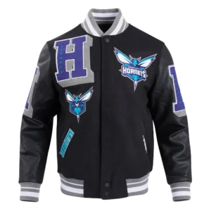 Charlotte hornets pro standard mashup wool and leather varsity jacket 2