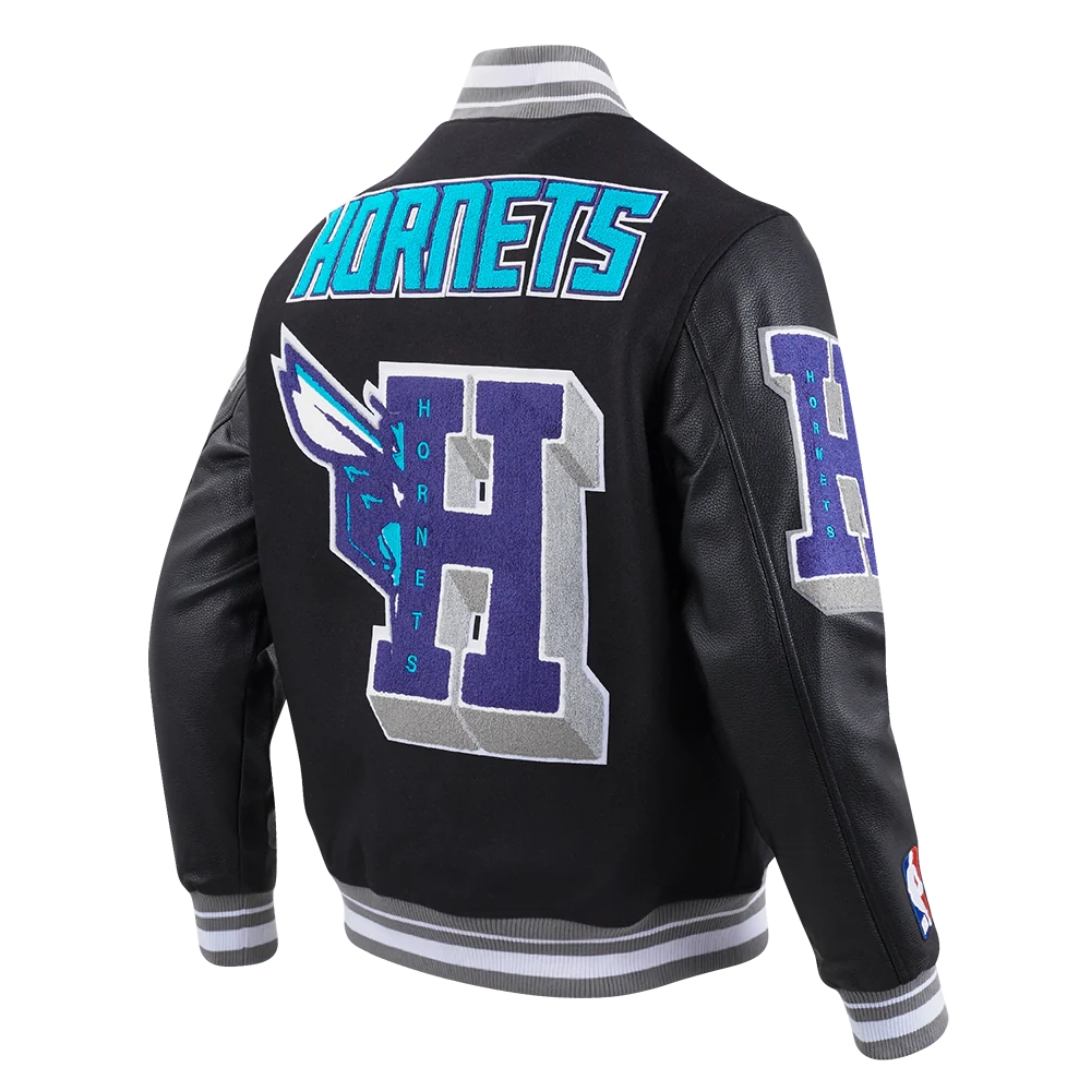 Charlotte hornets pro standard mashup wool and leather varsity jacket 3