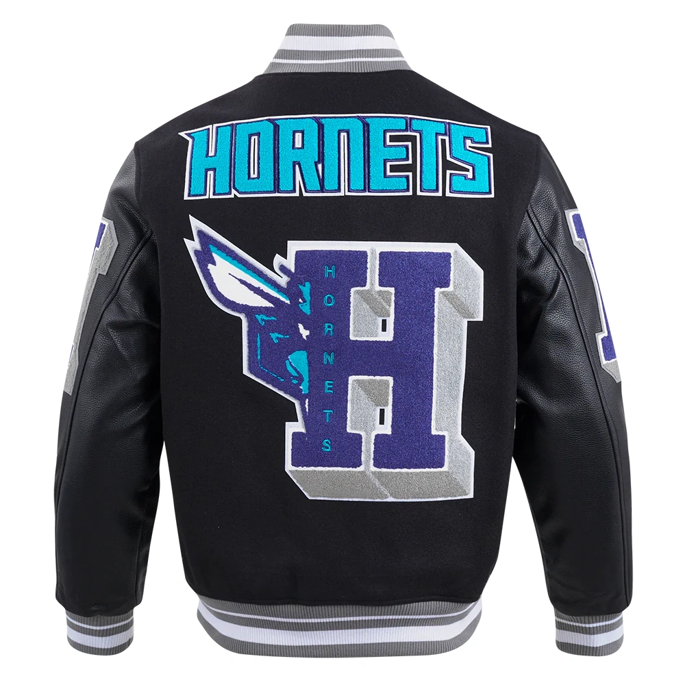 Charlotte hornets pro standard mashup wool and leather varsity jacket 4