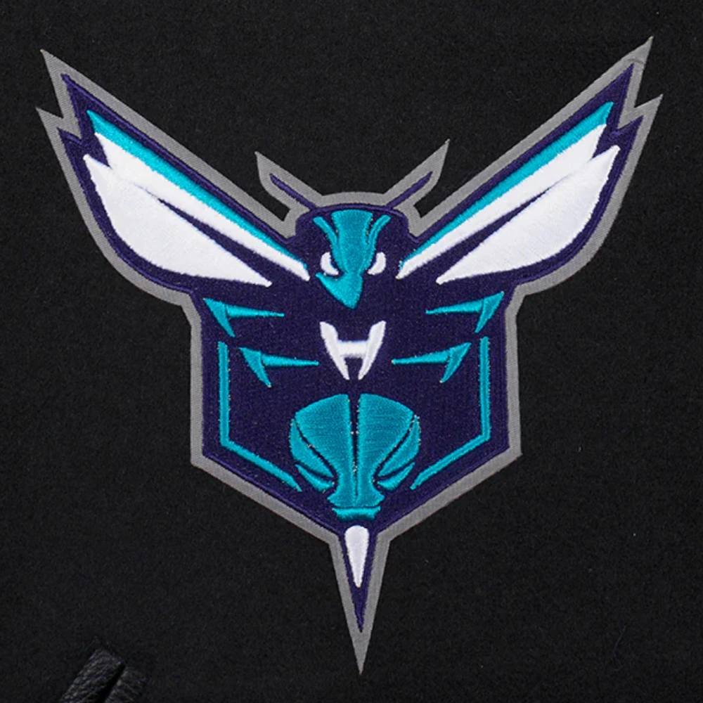 Charlotte hornets pro standard mashup wool and leather varsity jacket 7