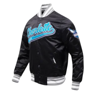 Charlotte hornets pro standard script tail black satin varsity jacket 1