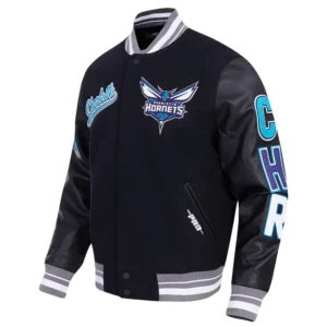Charlotte hornets pro standard script tail black wool leather varsity jacket 1