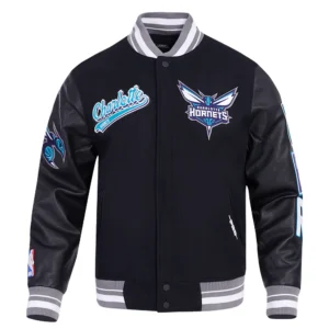 Charlotte hornets pro standard script tail black wool leather varsity jacket 2