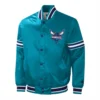 Charlotte hornets slider full snap satin varsity jacket blue 1