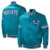 Charlotte hornets slider full snap satin varsity jacket blue 4