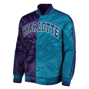Charlotte hornets starter fast break satin varsity jacket purple teal 1