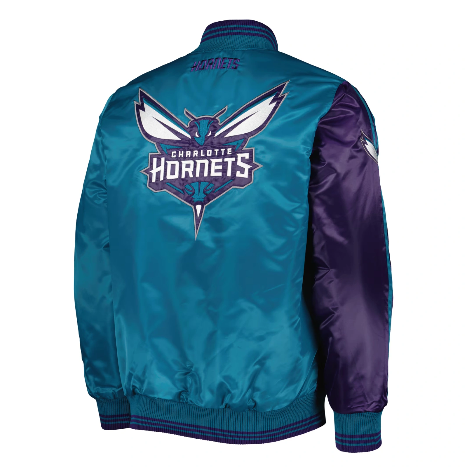 Charlotte hornets starter fast break satin varsity jacket purple teal 2