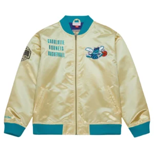 Charlotte hornets team og 20 full zip satin varsity jacket gold 1