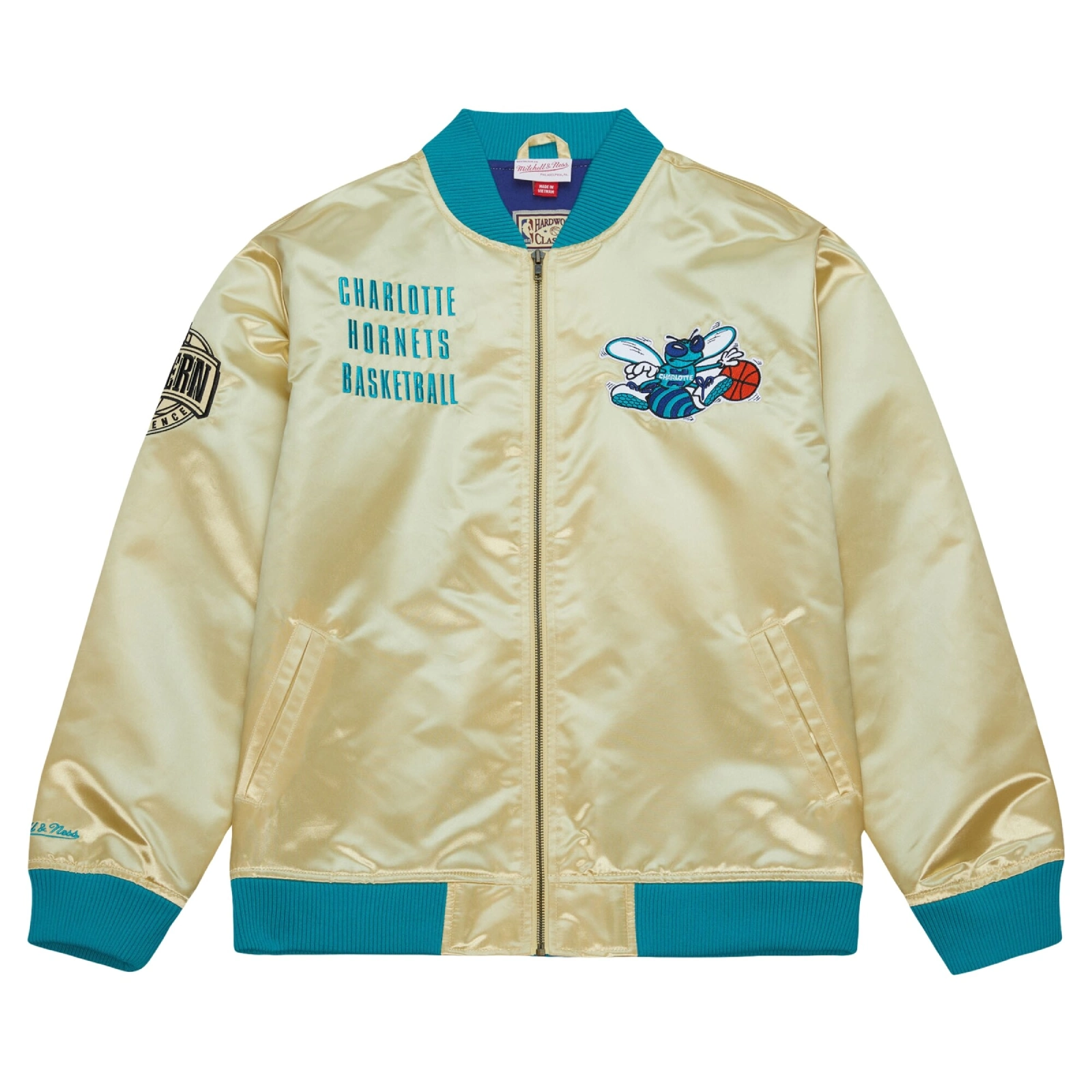 Charlotte hornets team og 20 full zip satin varsity jacket gold 1