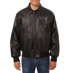 Charlotte Hornets Shirt Collar Black Leather Bomber Jacket