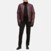 Chest yoke oxblood leather moto jacket