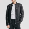 Chest zip mens pocket black leather jacket