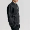 Chest zip mens pocket black moto jacket