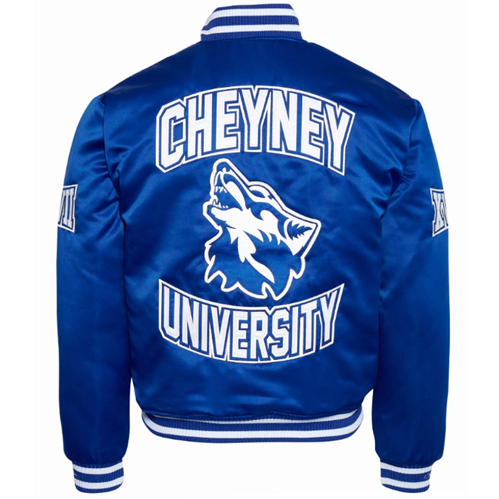 Cheyney wolves campus remix full snap satin varsity jacket