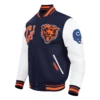 Chicago bears best of mens navy white varsity jacket