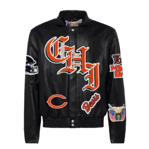 Chicago bears full real leather old english jacket black 1