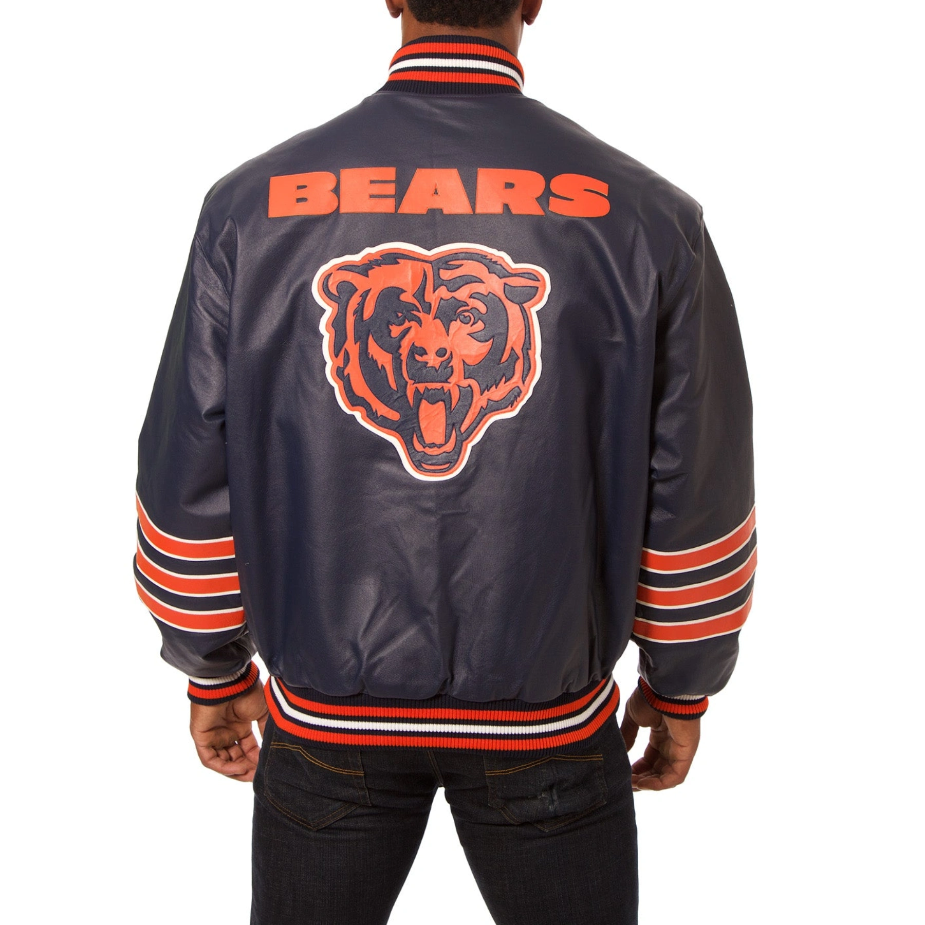 Chicago bears full real leather varsity jacket navy 1 1