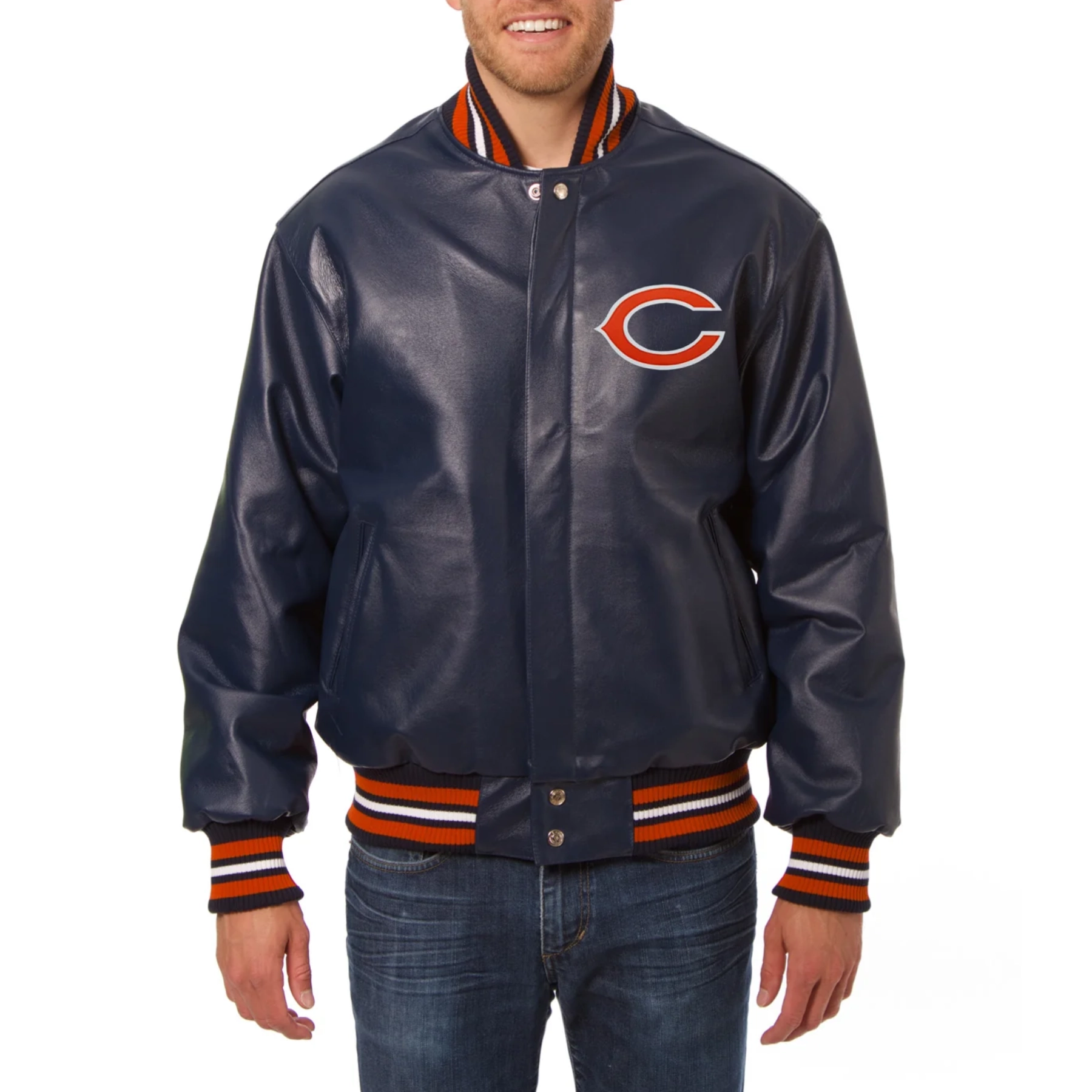 Chicago bears full real leather varsity jacket navy 1